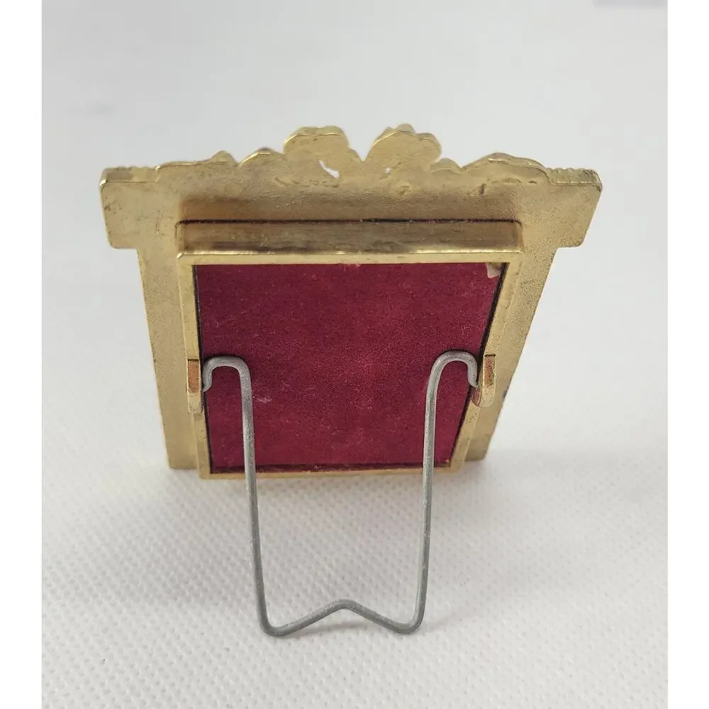 Vintage 1990 MRF Photo Frame Gold Ribbon Burgundy Enamel Tabletop